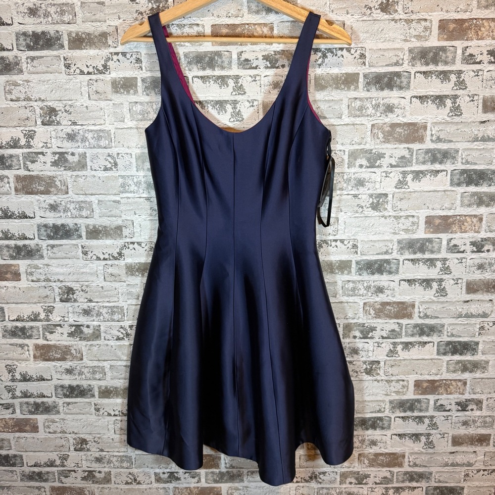 NWT Aqua Navy Blue Satin Fit and Flare Cocktail Dress Size 4